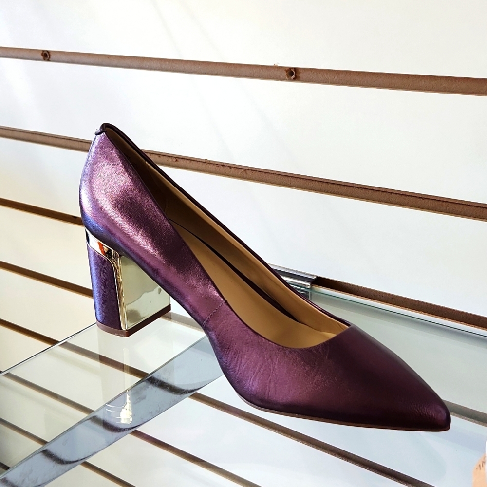 DKNY Elie Pointed-Toe Mid Pump Bordeaux Block Heel
